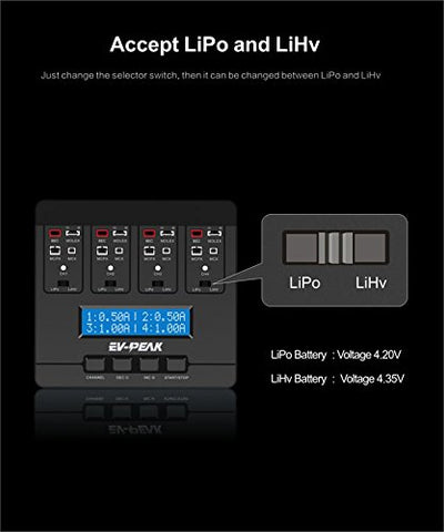 EV-PEAK e6 1S LiPo Battery Charger 1A LiPo LiHV AC/DC Charger for JST MCPX MCX MOLEX Connectors Tiny Whoop Blade Inductrix