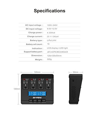 EV-PEAK e6 1S LiPo Battery Charger 1A LiPo LiHV AC/DC Charger for JST MCPX MCX MOLEX Connectors Tiny Whoop Blade Inductrix