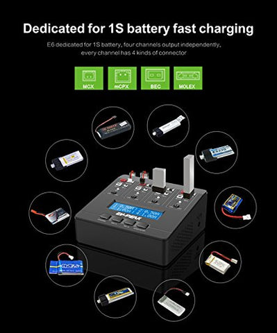 EV-PEAK e6 1S LiPo Battery Charger 1A LiPo LiHV AC/DC Charger for JST MCPX MCX MOLEX Connectors Tiny Whoop Blade Inductrix