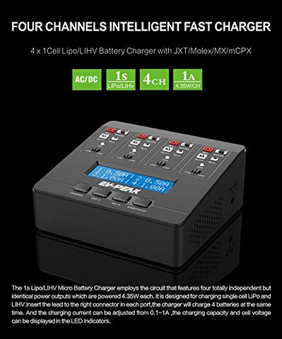 EV-PEAK e6 1S LiPo Battery Charger 1A LiPo LiHV AC/DC Charger for JST MCPX MCX MOLEX Connectors Tiny Whoop Blade Inductrix